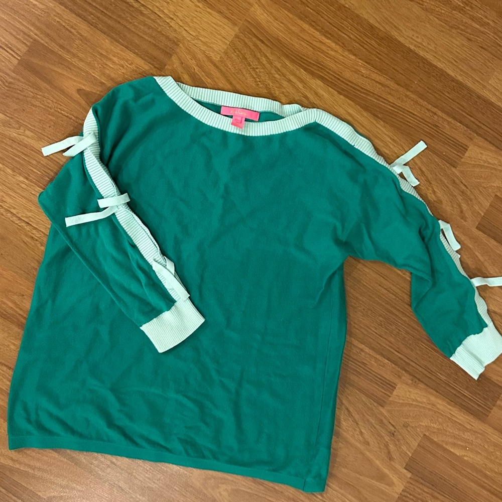 Lily Pulitzer boat neck sweater with ties on sleeves
